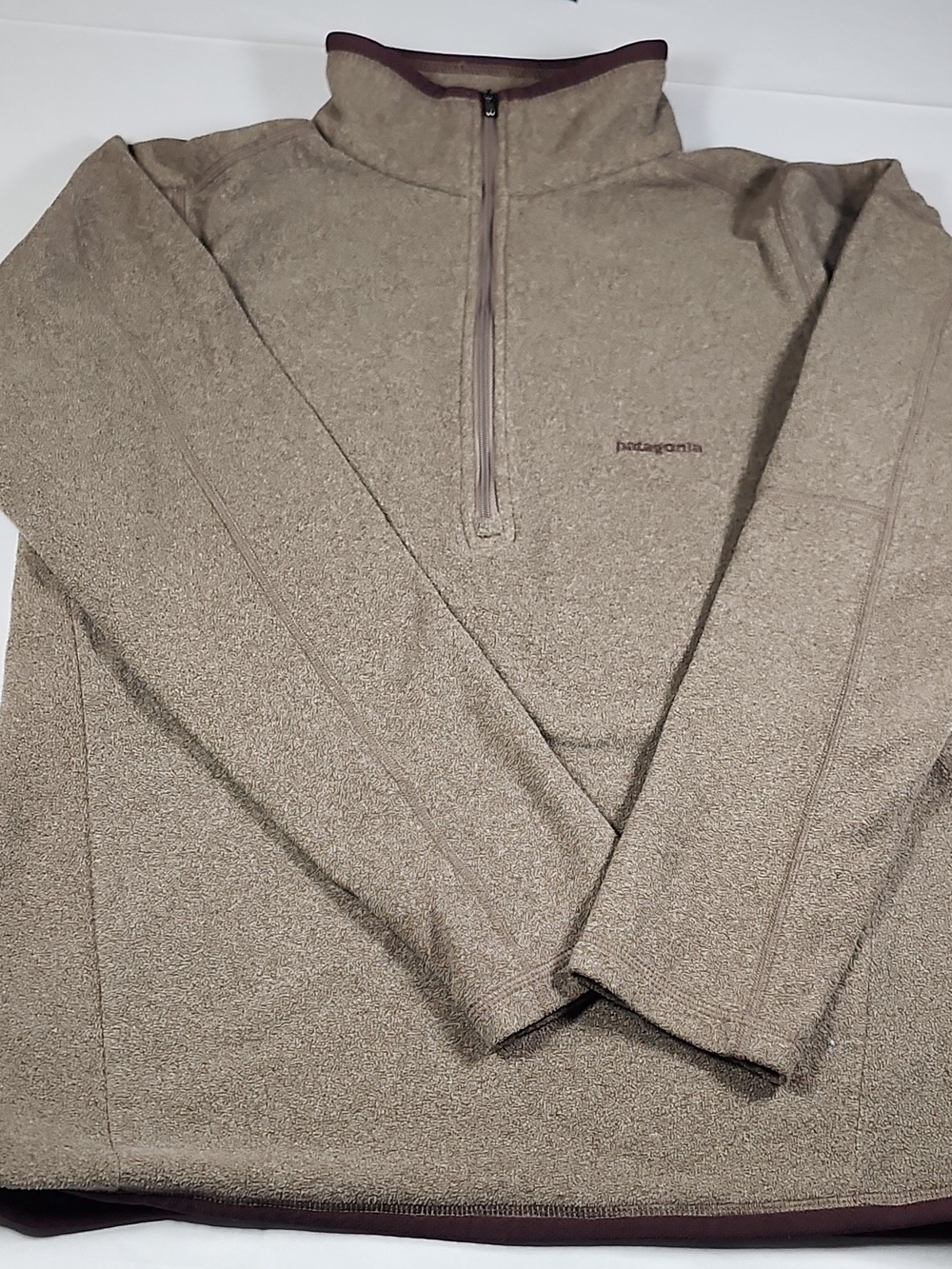 Patagonia Taupe Quarter-Zip Fleece Pullover with Dark Trim